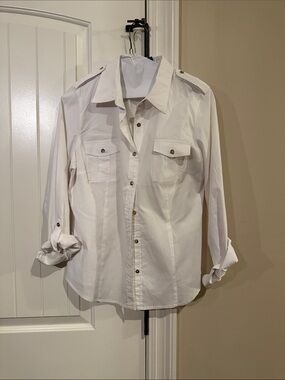 new directions White Casual Button-Down Shirt with Epaulets